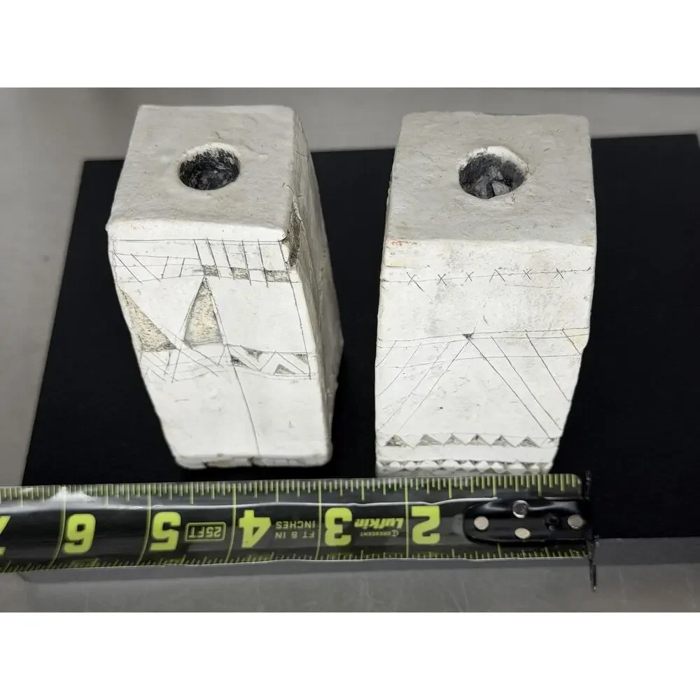 Vintage Abstract Art Carved Candle Holders Set Of 2 Column Artist Made White